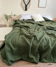 Покривало Zeintex Марокко вафельне бавовняне темно-зелене 230х300 см - мініатюра 2