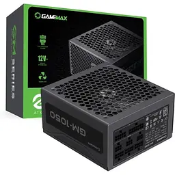 Блок живлення 1050 Вт, GameMax GM-1050, Black, модульный, 80+ Silver, Active PFC, 14 см, 2xMolex / 6xSATA / 1x16-pin / 4x6+2-pin / 2x4+4-pin / 1x20+4-pin, захист OVP/UVP/OTP/OCP/OLP/OPP/SCP