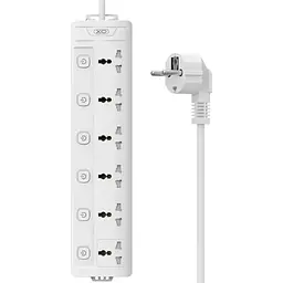 Мережевий подовжувач фільтр XO WL18 6 Розеток, 2500W, 2m білий