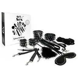 Набір Art of Sex - Spikes BDSM Set LeaTher, 10 предметів, натуральна шкіра, Чорний - мініатюра 4