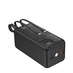 Потужний портативний PowerBank з дисплеєм 50000 mAh зовнішній акумулятор швидке заряджання з вбудованими кабелями 22.5W Чорний - мініатюра 3