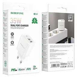 Зарядний пристрій адаптер 2 порти Borofone BN9 Reacher 2 Type-C 35 W білий - мініатюра 3