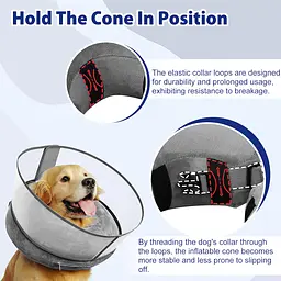 Захисний надувний нашийник для собак Derby Inflatable Dog Cone with Detachable Anti-Licking Shield, Grey, L - мініатюра 4
