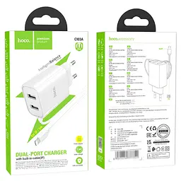 Зарядний пристрій Hoco C103A 2 USB білий з кабелем Lightning - мініатюра 6