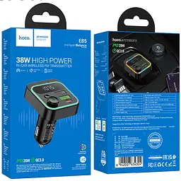АЗП FM модулятор Hoco E85 Tiger PD20W+QC3.0 (2USB-A/1C) Black - мініатюра 6