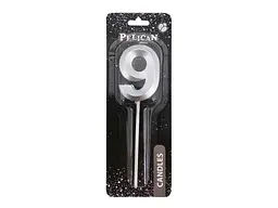 Свічка-цифра PELICAN "9" 5см срібло 3D арт.863219