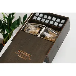 Подарунковий набір Whiskey Stones камені для віскі в дерев'яному пеналі №4 + 4 склянки Bohemia Quadro + щипці + мішечок - мініатюра 4