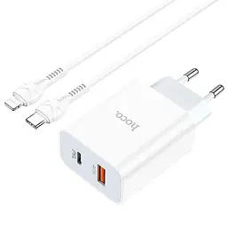 Блок живлення зарядний адаптер HOCO C97A 2 виходи + кабель Type-C to Lightning charger set 2 виходи білий - мініатюра 5