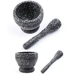Ступка з товкачиком пластикова з дизайном під граніт 11х11х9.5 см, Kitchen Master Чорний 86884 - мініатюра 10