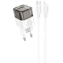 МЗП Hoco C131A Platium PD30W+QC3.0 (1USB-A/1C) + кабель Type-C to Lightning Transparent black