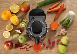 Gorenje Соковитискач відцентрований 400Вт, чаша-0.6л, жмих-1.6л, жолоб на ціле яблуко, пластик/метал, чорний - мініатюра 2