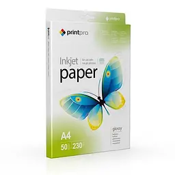 Фотопапір PrintPro глянсовий 230г/м2 A4 50арк. (PGE230050A4)