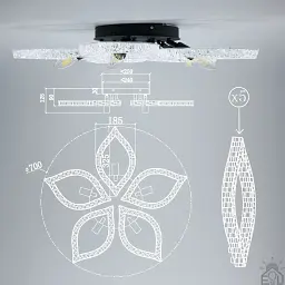 Керована світлодіодна люстра YAVIR ICE 5R 60 Вт + 5 ламп E14 700x125 мм Чорна ESLLSE - мініатюра 8