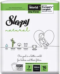 Підгузки дитячі Sleepy Natural XXL 7 (20-30 кг) 16 шт. одноразові на липучках