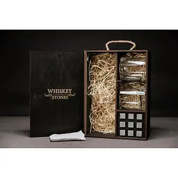 Подарунковий набір Whiskey Stones камені для віскі в дерев'яному пеналі №7 + 2 склянки Pasabahce Luna + щипці + мішечок - мініатюра 2