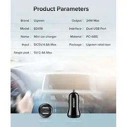Автомобільний зарядний пристрій Ugreen ED018 24W 2xUSB Charger чорний - мініатюра 9