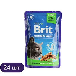 Набір вологого корму для стерилізованих кішок Brit Premium Cat Chicken Slices for Sterilised pouch з куркою 24 шт x 100 г