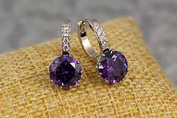 Сережки Xuping Jewelry з великим фіолетовим каменем 2 см сріблясті - мініатюра 2