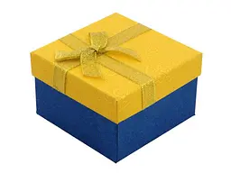 Коробка подарункова XUPING жовто-блакитна з бантом Універсальна 9х9см, h = 5.5см (177488)
