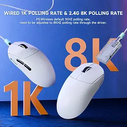 Ігрова бездротова мишка Attack Shark X8 Pro / Три режими підключення / 8К / Сенсор PAW3395 Pro / White - мініатюра 7