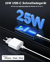 Зарядний пристрій USB-C 25W PD з кабелем 2 м для iPhone та iPad - мініатюра 2