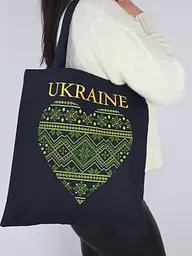Шоппер з вишивкою UKRAINE зелене серце, еко сумка для покупок, сумка для покупок вишита - мініатюра 4