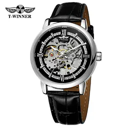 Чоловічий наручний годинник 8173 Silver-Black Leather Forsining acs0031368