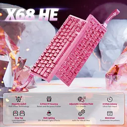 Ігрова магнітна клавіатура ATTACK SHARK X68 HE,RGB,Rapid Trigger, Рожевий - мініатюра 8