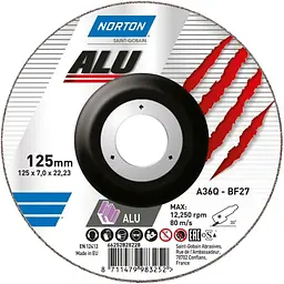 Диск шліфувальний Norton ALU A36Q по алюмінію 125 x 22.2 x 7.0 мм (66252828228)