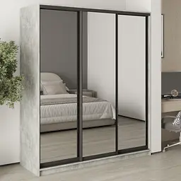 Шафа-купе тридверна MebelStar Уні BG 3 Дзеркала 180x45x210 см Бетон (MBS-8152)