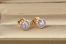 Сережки гвоздики Xuping Jewelry фіанітове серце з родієм в обідку 8 мм золотисті