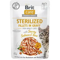 Корм вологий для стерилізованих котів Brit Care Cat Sterilized філе в соусі з лососем і тунцем пауч 85 г