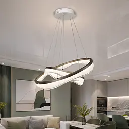 Сучасна підвісна LED-люстра для кабінету Diasha MD86672/600+400CG шампань, 2 кільця, 76 Вт, 60 см, 13-20m2 - мініатюра 2