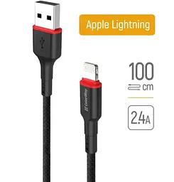 Кабель Colorway USB - Apple Lightning (PVC - red head) 2.4А 1м Black - мініатюра 2