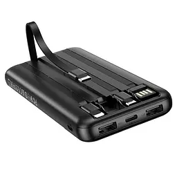 Зовнішній акумулятор Borofone bj20 10000mah УМБ на 3 вбудовані кабелі чорний - мініатюра 2