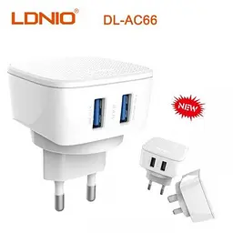 Мережевий зарядний пристрій LDNIO DL-AC66 Wall Charger 2 USB + кабель Iphone - мініатюра 2