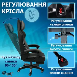 Геймерське крісло 4Points GT з підставкою для ніг, з вставками з тканини, Сіро-чорне - мініатюра 9