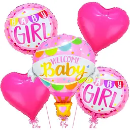 Набір фольгованих кульок "Welcome Baby Girl" 5 шт святкові декорації