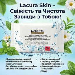 Міцелярні вологі серветки для зняття макіяжу Lacura Skin для нормальної шкіри 25 шт. Косметичні серветки - мініатюра 2