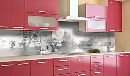 Вініловий кухонний фартух Гірське Озеро наклейка для кухні гори Природа Сірий 60х200 см Happy Pocket Z181408 - мініатюра 3