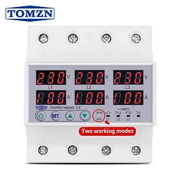 Цифрове реле контролю напруги та струму трифазне TOMZN TOVPD3-100VAS 100A 3x220V Розумний захисний автомат змінного струму (19601) - мініатюра 2