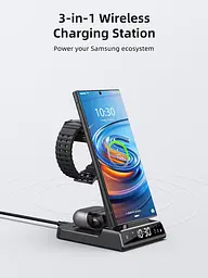 Бездротова зарядна станція 3-в-1 для Samsung Galaxy (S25/S24/S23/S22, Watch, Buds) з годинником, чорна - мініатюра 4