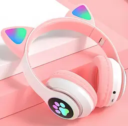 Повнорозмірні навушники бездротові No Brand Cat Headset M23 Bluetooth з RGB підсвічуванням та котячими вушками Pink - мініатюра 3