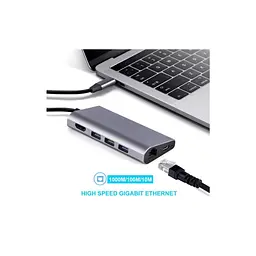 Концентратор Dynamode USB3.1 Type-C to HDMI, 3хUSB3.0, RJ45, USB Type-C Female, SD (Dock-USB-TypeC-HDMI-USB3.0-RJ45) - мініатюра 2