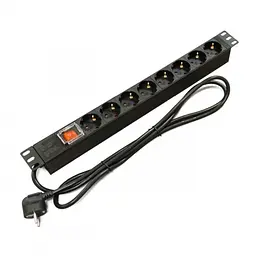 Блок розеток 19" 1U Kingda KD-GER(16)N1008WKPDY30W19A 16A на 8 розеток Schuko, з вимикачем, кабель 1.8м (001-0163)