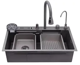 Кухонна мийка Kroner KRP Schwarze - SET7545NG PVD (3.0/0.8 мм) (CV033806) - мініатюра 3