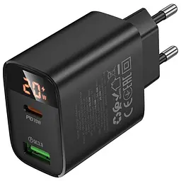 МЗП Borofone BA96A Ilustre with digital display PD20W+QC3.0 (1USB-A/1C) Black - мініатюра 3