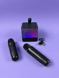 Портативна Bluetooth колонка K18 з функцією караоке, 2 мікрофони в комплекті, RGB підсвітка, LED дисплей, акумулятор, чорна 10345 - мініатюра 2