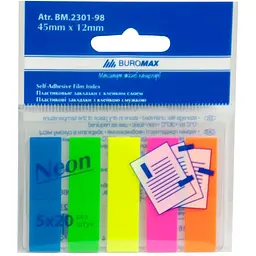 Закладки пластиковые с клейким слоем Buromax Neon 45x12 мм 100 шт. (BM.2301-98)