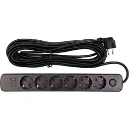 Мережевий фільтр живлення PowerPlant 10м, 6 розеток,USB, Type-C (YS-N6086/10c) (EX610693) - мініатюра 2